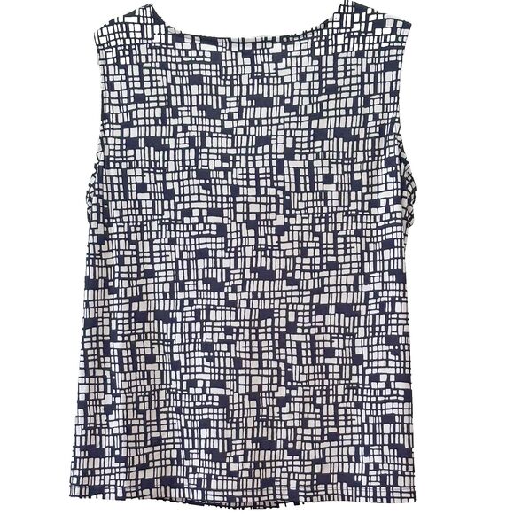 Jones Studio NY Sleeveless Blouse (1X), Drape Cowl Neck, White w/Blue Print NWOT - Picture 5 of 11